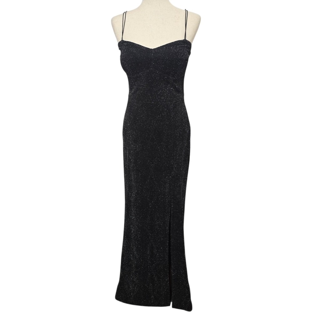 Speechless Juniors Women Black Sparkle Corset‎ High Slit Gown Prom Dress Sz L